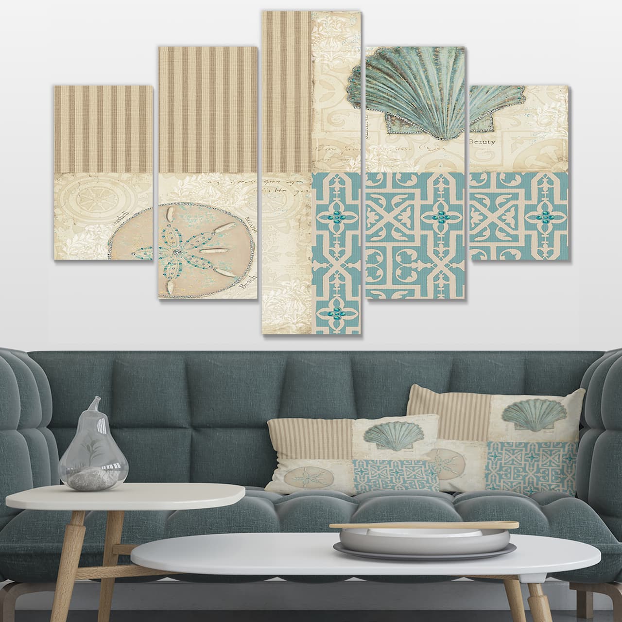 Designart - Beach Treasures Collage I - Traditional Bathroom Canvas Artwork